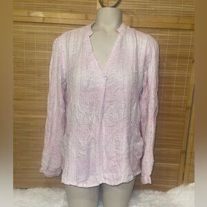 Jennifer Lopez JLO pink sparkle v-neck long sleeve top shirt blouse size medium